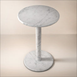 OIXDESIGN RoundHaven Tall Side Table, Italian Carrara Marble, Micro Scene Graph, Front View