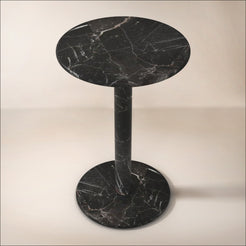 OIXDESIGN Roundhaven Tall Side Table, Spanish Emperador Marble, Micro Scene Graph, Front View