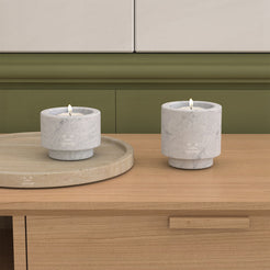 OIXDESIGN RoundHaven Candle Holders, Two Size, Italian Carrara Marble, Front View