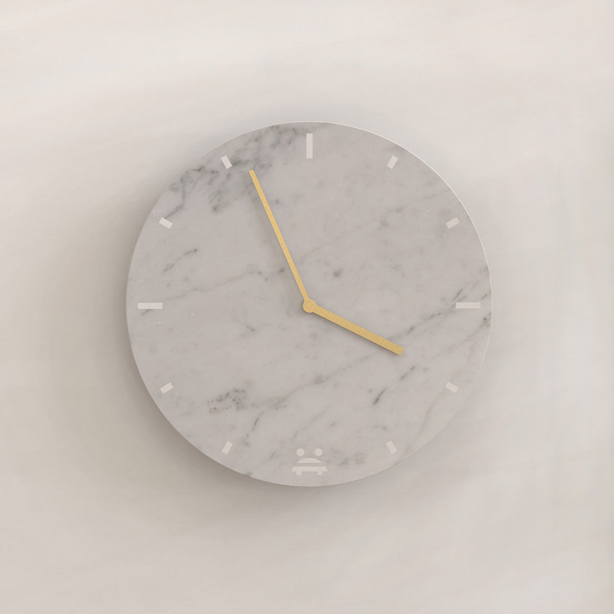 OIXDESIGN RoundHaven Wall Clock, Italian Carrara Marble, Front View