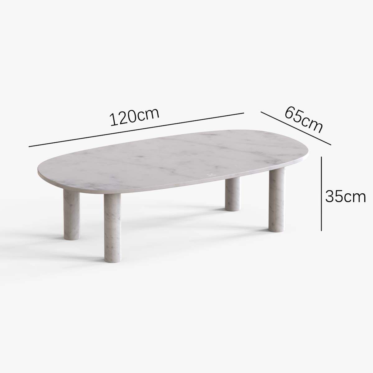 OIXDESIGN, SquareCurve Big Coffee Table, Italian Carrara Marble, Dimension Diagram