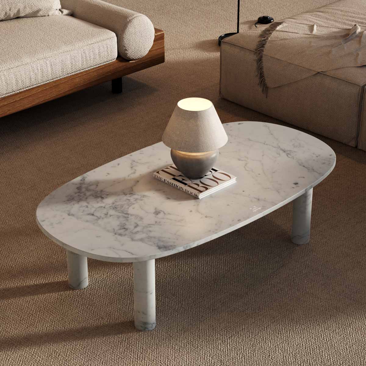 SquareCurve Rectangular White Marble Coffee Table