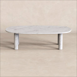 OIXDESIGN SquareCurve Coffee Table, Italian Carrara Marble, Micro Scene Graph, Front View