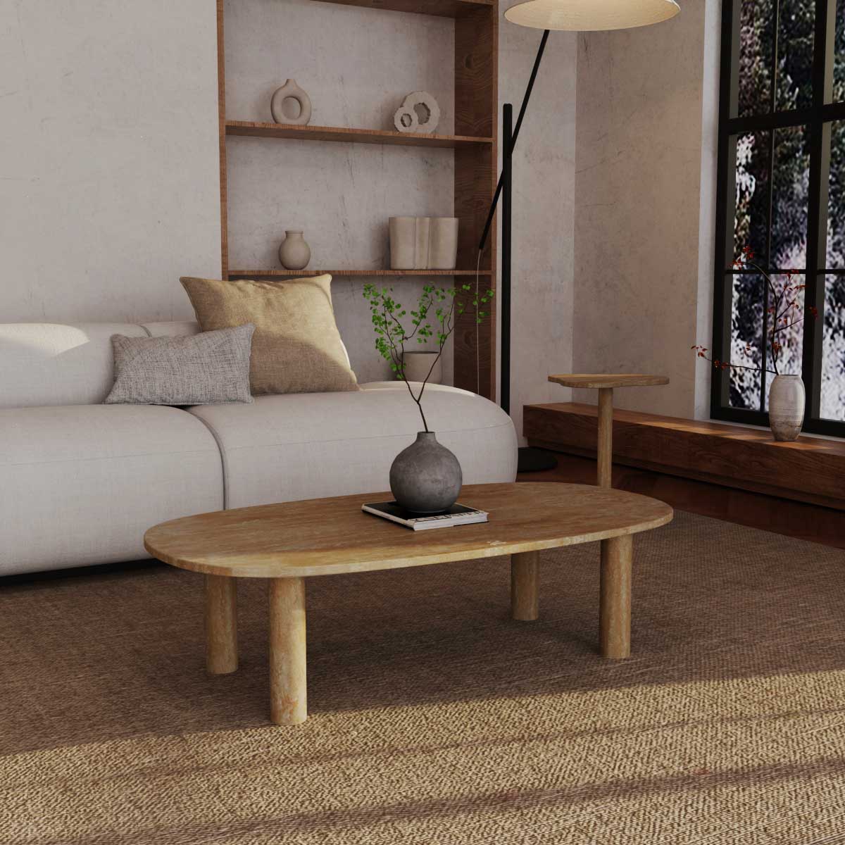 SquareCurve Rectangular Travertine Coffee Table