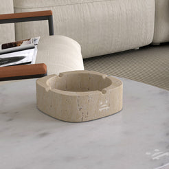 OIXDESIGN SquareSoft Ashtray, Italian Classico Travertine, Right Side View