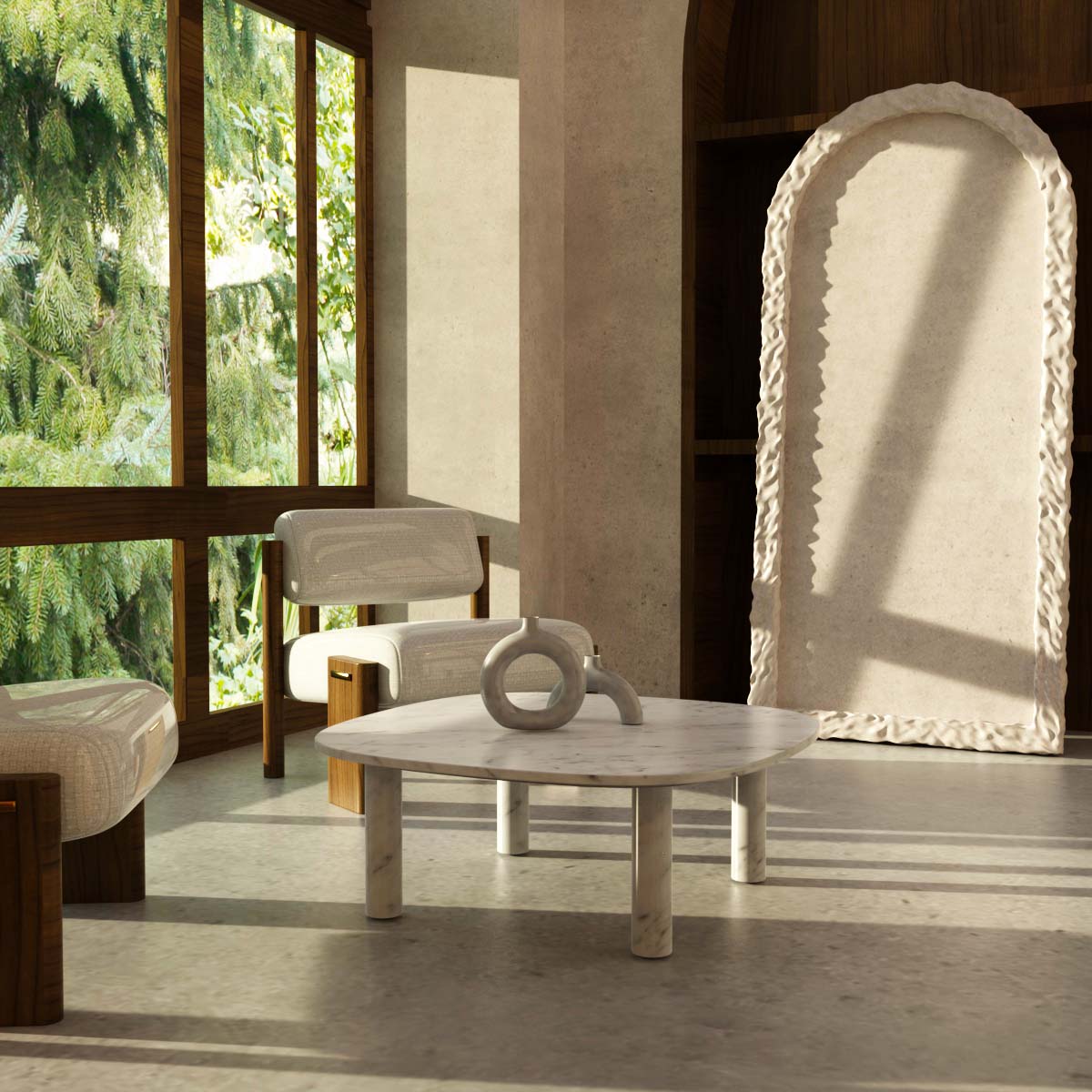 SquareSoft White Marble Square Coffee Table -  Italian Carrara Stone