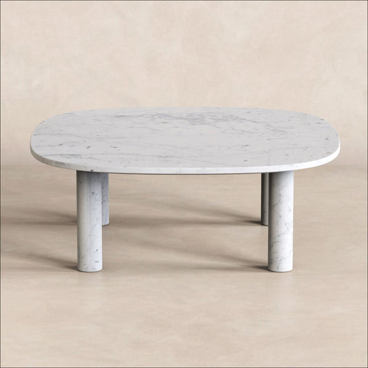 OIXDESIGN SquareSoft Coffee Table, Italian Carrara Marble, Micro Scene Graph, Front View