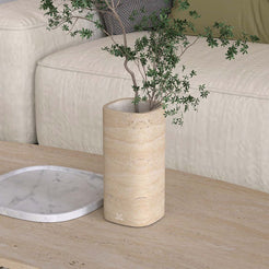 OIXDESIGN SquareSoft Decorative Vase, Italian Classico Travertine, Macro Scene Graph, Left Side View