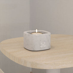 OIXDESIGN SquareSoft Candle Holder, Short, Italian Carrara Marble, Right Side View