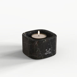 OIXDESIGN SquareSoft Candle Holder, Short, Spanish Emperador Marble, Right Side View