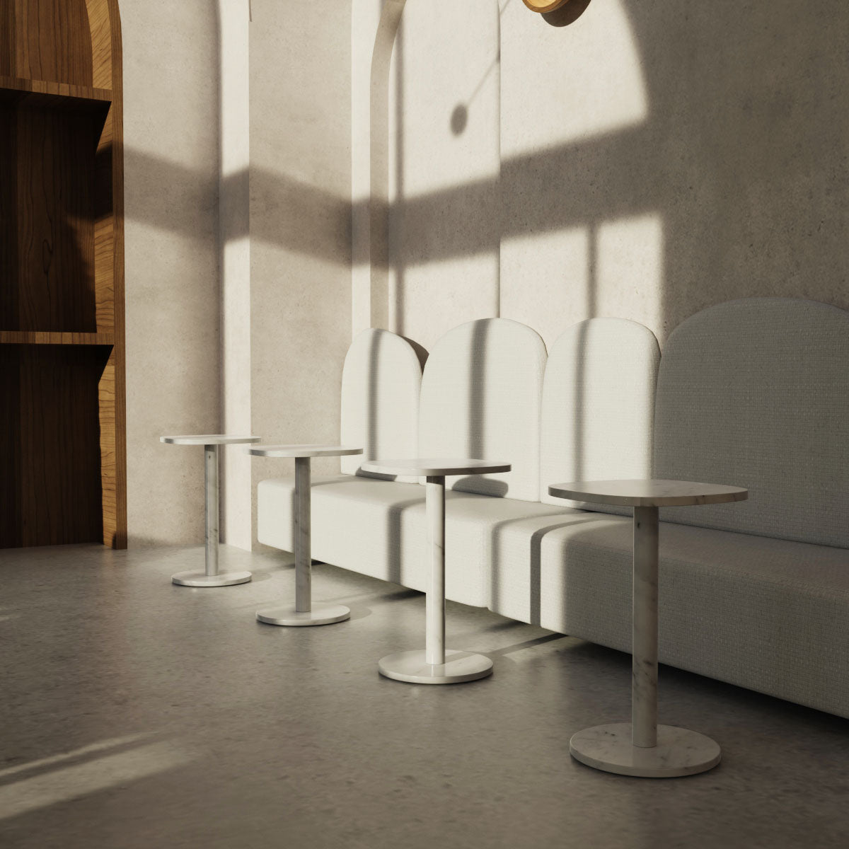 OIXDESIGN SquareSoft Side Table, Italian Carrara Marble, Macro Scene Graph, Right Side View