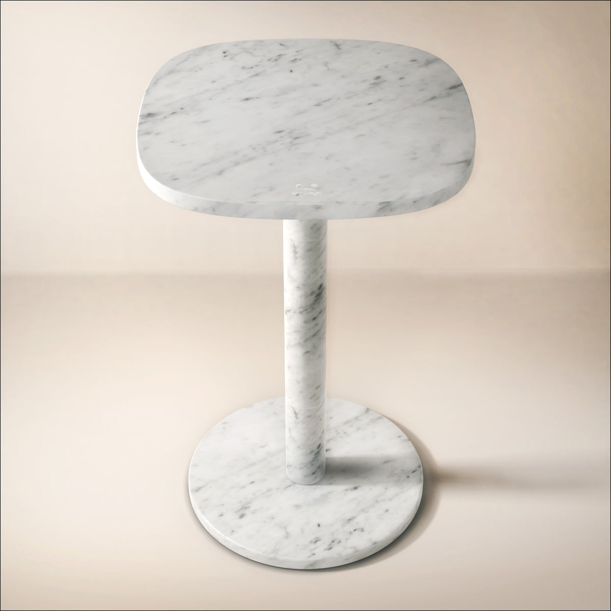 OIXDESIGN SquareSoft Tall Side Table, Italian Carrara Marble, Micro Scene Graph, Front View