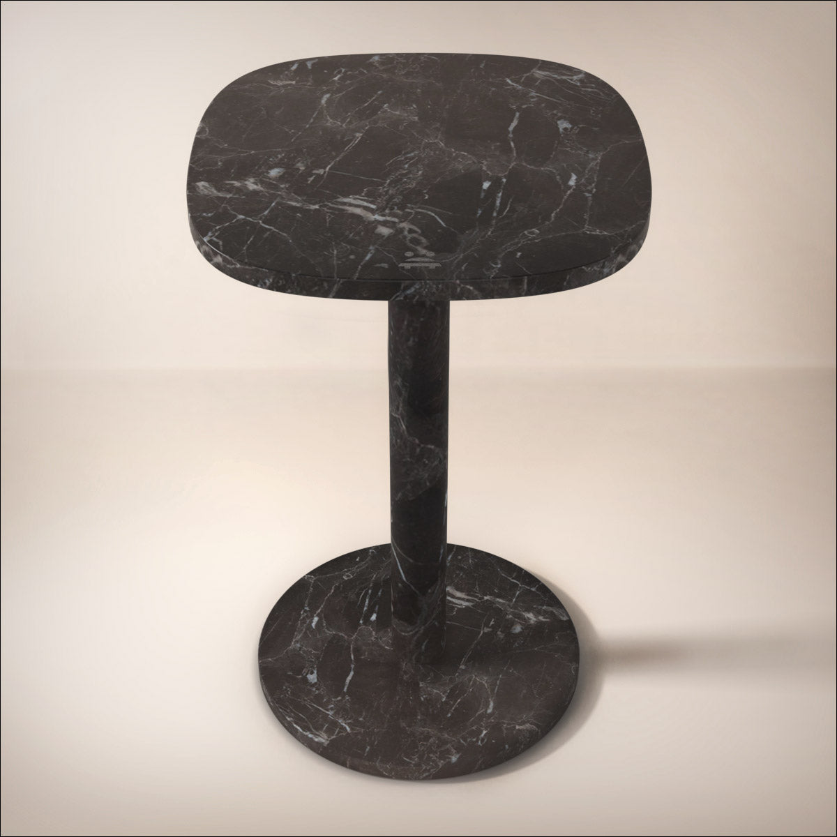 OIXDESIGN SquareSoft Tall Side Table, Spanish Emperador Marble, Micro Scene Graph, Front View