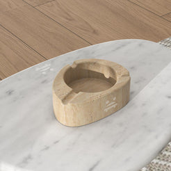 OIXDESIGN SwanEgg Ashtray, Italian Classico Travertine, Right Side View