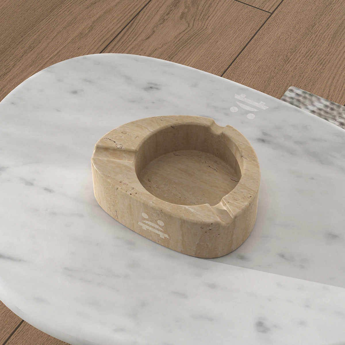 OIXDESIGN SwanEgg Ashtray, Italian Classico Travertine, Top View-2