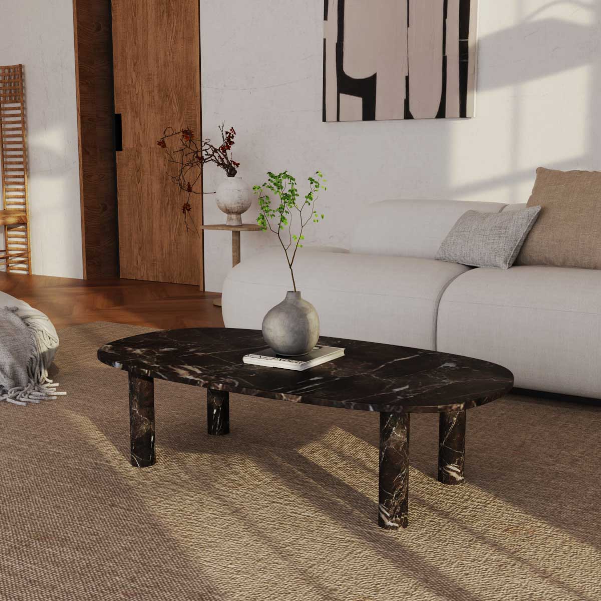 SquareCurve Rectangular Black Marble Coffee Table