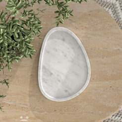 OIXDESIGN SwanEgg Decorative Tray, Italian Carrara Marble, Top View