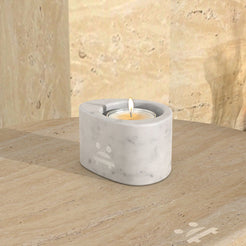 OIXDESIGN SwanEgg Candle Holder, Short, Italian Carrara Marble, Left Side View