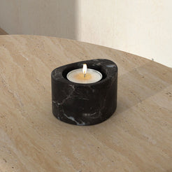 OIXDESIGN SwanEgg Candle Holder, Short, Spanish Emperador Marble, Back View