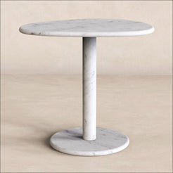 OIXDESIGN SwanEgg Short Side Table, Italian Carrara Marble, Micro Scene Graph, Front View