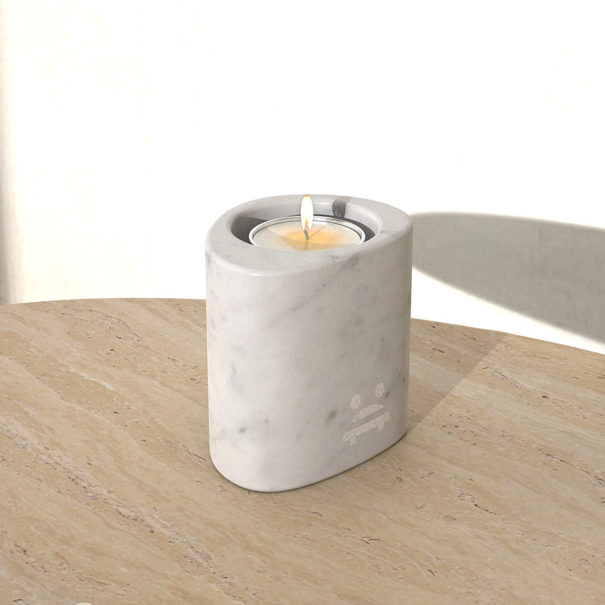 OIXDESIGN SwanEgg Candle Holder, Tall, Italian Carrara Marble, Right Side View