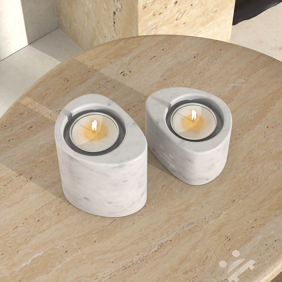 OIXDESIGN SwanEgg Candle Holders, Two Size, Italian Carrara Marble, Side View