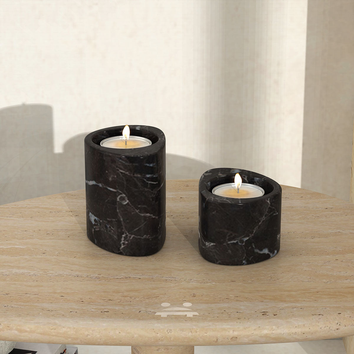 OIXDESIGN SwanEgg Candle Holders, Two Size, Spanish Emperador Marble, Back View