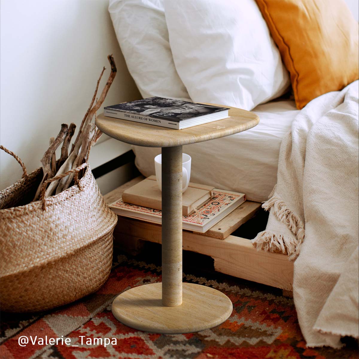 OIXDESIGN ZenPebble Side Table, Italian Classico Travertine, Valerie's Home in Tampa City, Real Home Photo. jpg