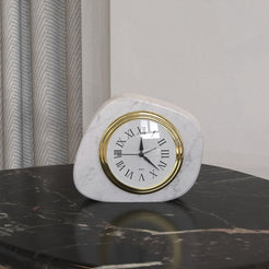 OIXDESIGN ZenPebble Wall Clock, Italian Carrara Marble, Front View