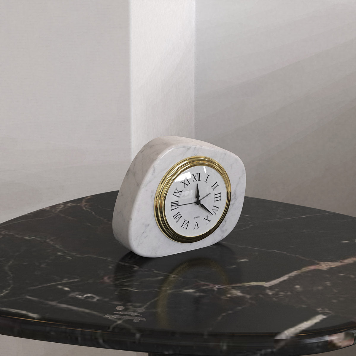 OIXDESIGN ZenPebble Wall Clock, Italian Carrara Marble, Side View