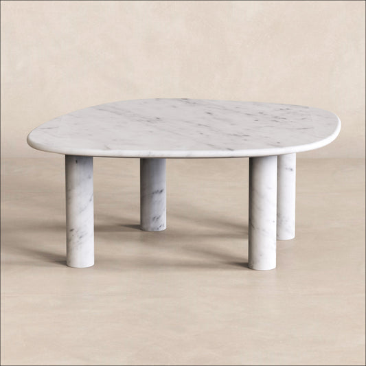 OIXDESIGN ZenPebble Coffee Table, Italian Carrara Marble, Micro Scene Graph, Front View