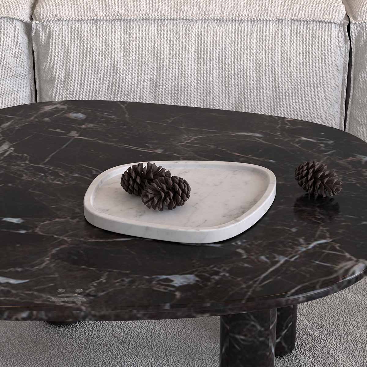 OIXDESIGN ZenPebble Decorative Tray, Italian Carrara Marble, Back View