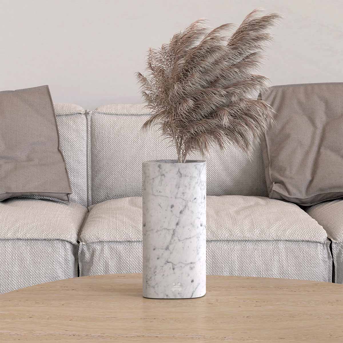 OIXDESIGN ZenPebble Decorative Vase, Italian Carrara Marble, Macro Scene Graph, Front View