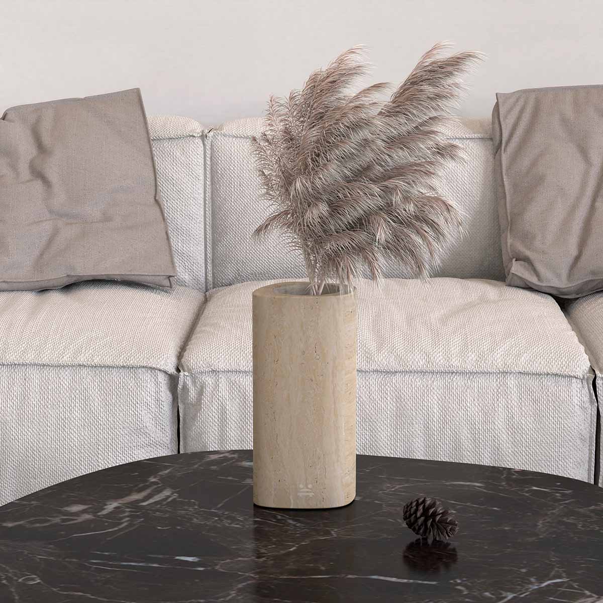 OIXDESIGN ZenPebble Decorative Vase, Italian Classico Travertine, Macro Scene Graph, Front View