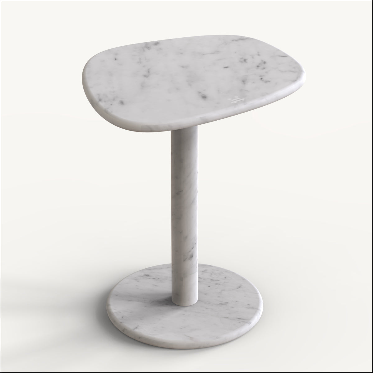 OIXDESIGN ZenPebble Medium Side Table, Italian Carrara Marble, Micro Scene Graph, Side View