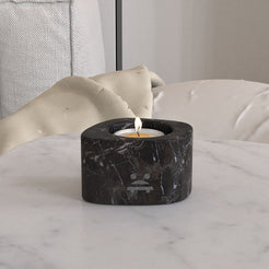 OIXDESIGN ZenPebble Candle Holder, Short, Spanish Emperador Marble, Front View