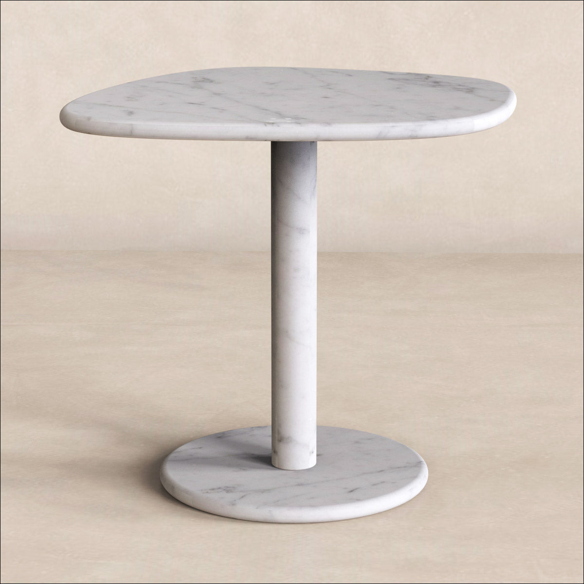OIXDESIGN ZenPebble Short Side Table, Italian Carrara Marble, Micro Scene Graph, Front View