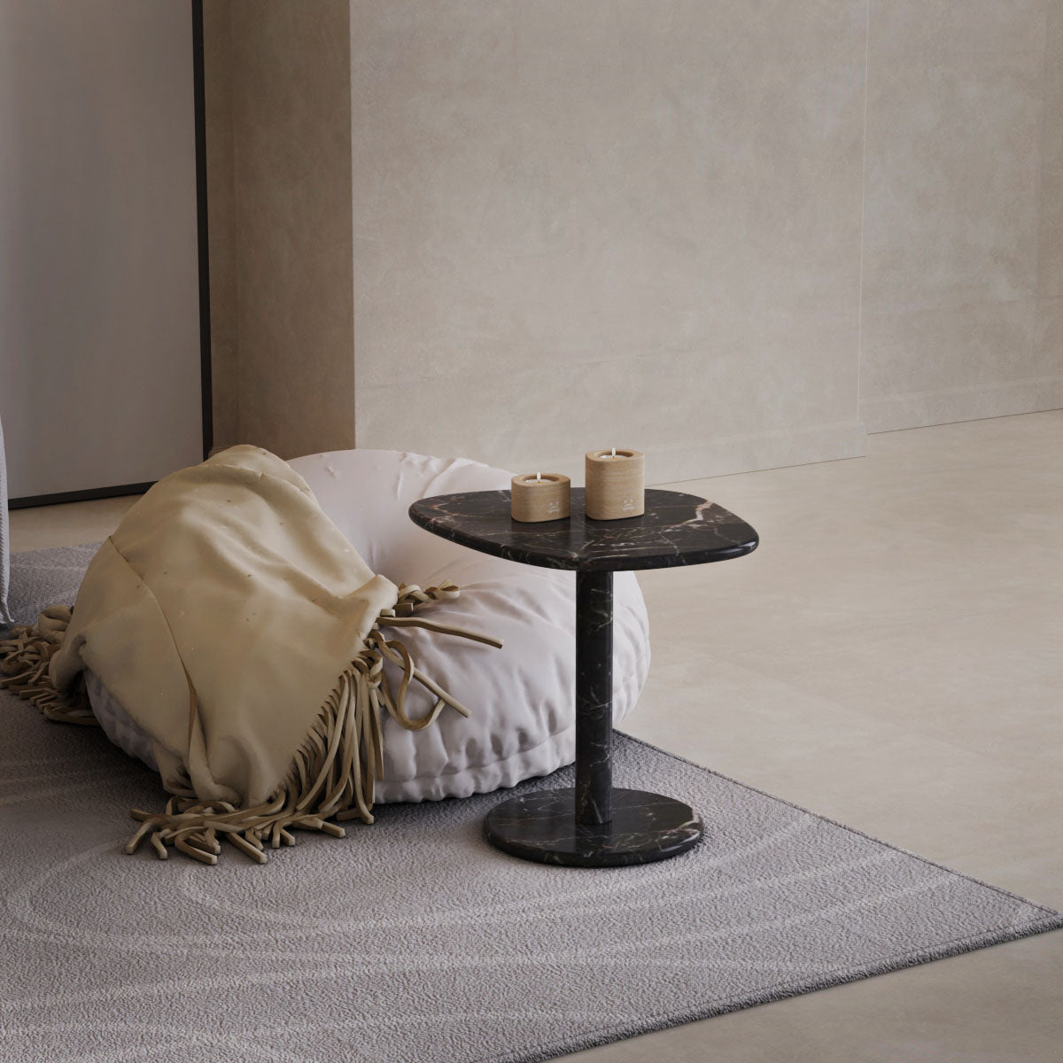 ZenPebble Square Black Marble Sofa Side Table 