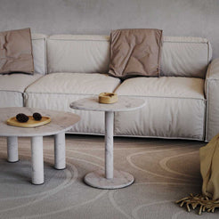 OIXDESIGN ZenPebble Side Table, Italian Carrara Marble, Macro Scene Graph, Front View