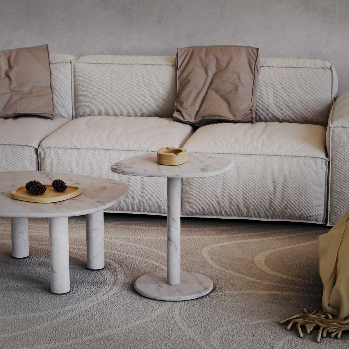 ZenPebble Square White Marble Side Table for Modern Decor