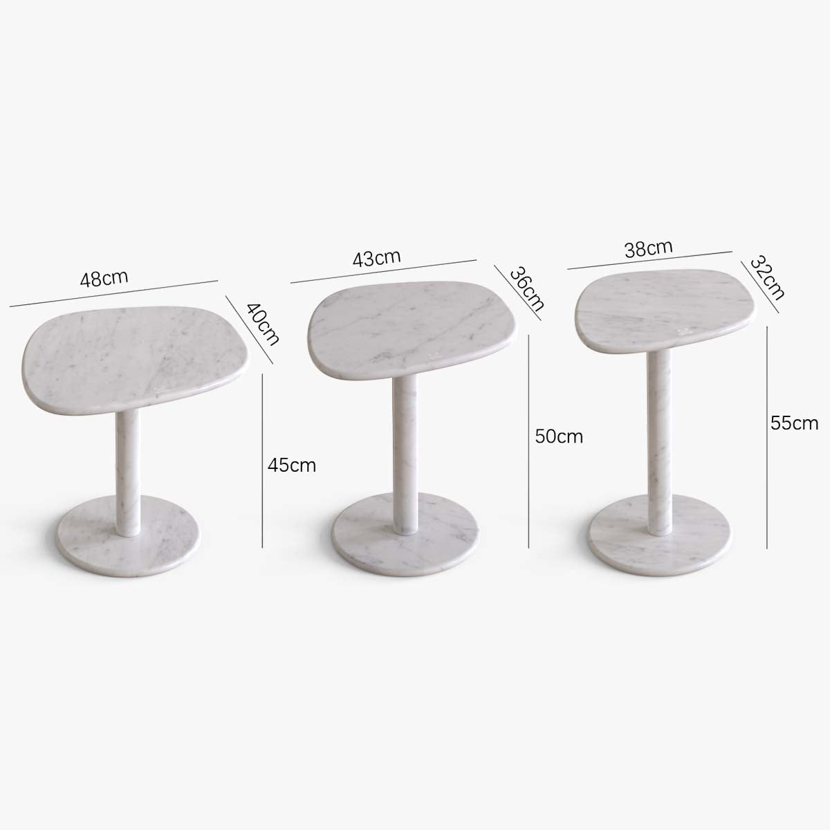 OIXDESIGN, ZenPebble Side Tables, Italian Carrara Marble, Dimension Diagram