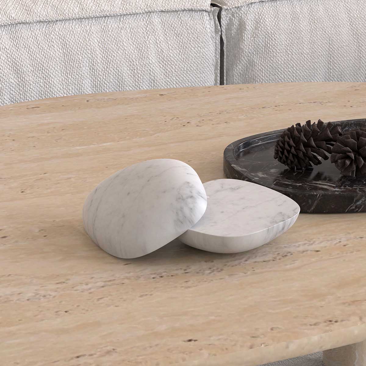 OIXDESIGN ZenPebble Table Decor, Italian Carrara Marble, Side View