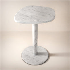 OIXDESIGN ZenPebble Tall Side Table, Italian Carrara Marble, Micro Scene Graph, Front View