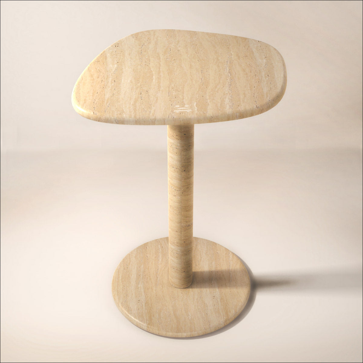 OIXDESIGN ZenPebble Tall Side Table, Italian Classico Travertine, Micro Scene Graph, Front View