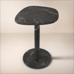 OIXDESIGN ZenPebble Tall Side Table, Spanish Emperador Marble, Micro Scene Graph, Front View