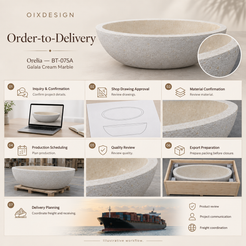Orelia BT-075A Galala Cream Marble bathtub — order-to-delivery; illustrative workflow.