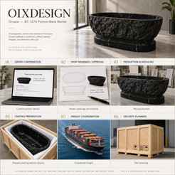 Orvane BT-127A Portoro Black Marble bathtub — order-to-delivery; illustrative workflow.