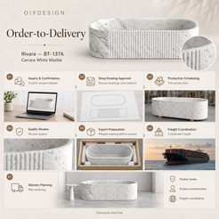 Rivara BT-137A Carrara White Marble bathtub — order-to-delivery; illustrative workflow.