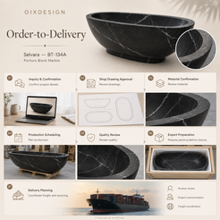 Selvara BT-134A Portoro Black Marble bathtub — order-to-delivery; illustrative workflow.