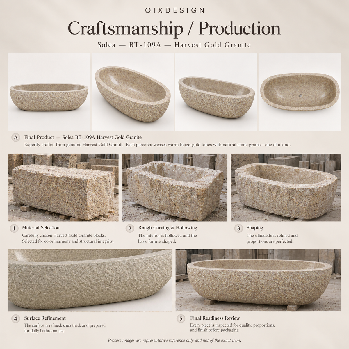 Solea BT-109A Harvest Gold Granite — Craftsmanship process illustration — OIXDESIGN